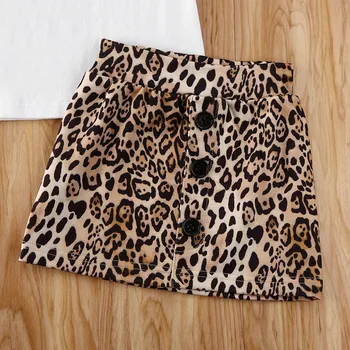 Pudcoco Batoľa, Dieťa Dievča Oblečenie, Topy List Krátke Sleeve T-Shirt Leopard Tlač-line Mini Sukne, Šaty Letné Módne Oblečenie
