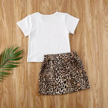 Pudcoco Batoľa, Dieťa Dievča Oblečenie, Topy List Krátke Sleeve T-Shirt Leopard Tlač-line Mini Sukne, Šaty Letné Módne Oblečenie
