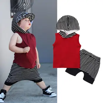 Pudcoco Chlapec Oblečenie Bavlna Deti Baby Boy Vesta Topy+Nohavice Šortky 2 ks Oblečenia Kapucňou Oblečenie Súbor AU