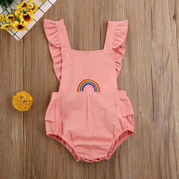 Pudcoco Novorodenca Chlapec Dievča Oblečenie Jednofarebné Bez Rukávov Prehrabať Rainbow Romper Jumpsuit Jeden Kus Oblečenie Bavlnené Oblečenie