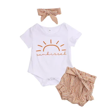 Pudcoco Novorodenca Dievčatá Oblečenie Nastaviť 2020 Lete Nové Dieťa Krátky Rukáv Kombinézu Babygrow + Pruhované Šortky Oblečenie