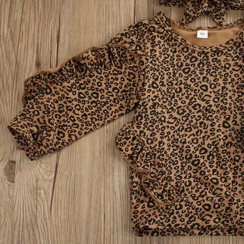 Pudcoco NÁS Skladom 3KS 0-5 Rokov Dieťa Dievča Jeseň Oblečenie Prehrabať Leopard Tlač Topy Luk Pevné Legíny, Nohavice, Oblečenie Nastaviť Tepláková súprava