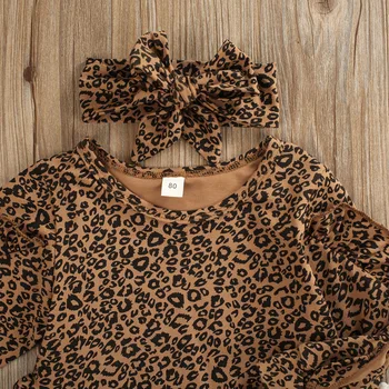Pudcoco NÁS Skladom 3KS 0-5 Rokov Dieťa Dievča Jeseň Oblečenie Prehrabať Leopard Tlač Topy Luk Pevné Legíny, Nohavice, Oblečenie Nastaviť Tepláková súprava