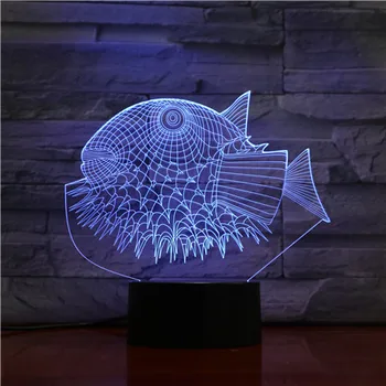 Puffer Rýb 3D Nočné Osvetlenie 3D USB LED Lampa Zvierat 7 Farieb Mení Stôl, stolná Lampa Domova Pre deti Priateľ Dar 1457