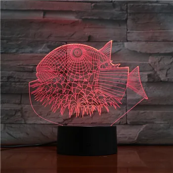 Puffer Rýb 3D Nočné Osvetlenie 3D USB LED Lampa Zvierat 7 Farieb Mení Stôl, stolná Lampa Domova Pre deti Priateľ Dar 1457