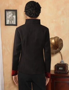 Puls veľkosť čierne ženy bunda Nové Jeseň Zima Čínskej Tradícii Žien Bunda, Kabát Čínsky štýl cheongsam Čínsky top bunda