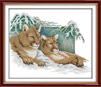 Pumas v snow cross stitch auta 14ct 11ct vopred pečiatkou plátno kríž šitie milovník zvierat výšivky HOBBY ručné vyšívanie