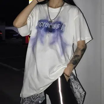 Punk Harajuku Gotický T-shirts Voľné Streetwear Elektrickej energie List Tlač Lete Žena Krátky Rukáv Bežné Vintage ženy tees