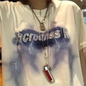 Punk Harajuku Gotický T-shirts Voľné Streetwear Elektrickej energie List Tlač Lete Žena Krátky Rukáv Bežné Vintage ženy tees