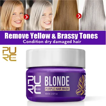 PURC 60ml Blondínka, Fialová Maska na Vlasy Odstrániť Žlté & Brassy Tóny pre Striebro Popola Oprava Poškodených Vlasov