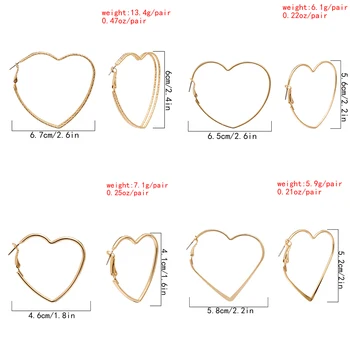 Purui 4Pairs/Set Kruhu v tvare Srdca Lásku Náušnice Ženy Jednoduchá Zlatá Farba Veľký Kruh Hoop Náušnice Kórea Ucho Módne Šperky