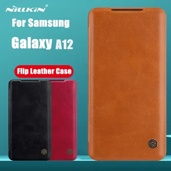 Puzdro pre Samsung Galaxy A12 12 S20 Kožené puzdro Nillkin QIN Série Kryt, Taška Ochranné Flip Cover S Maloobchodných Balíkov