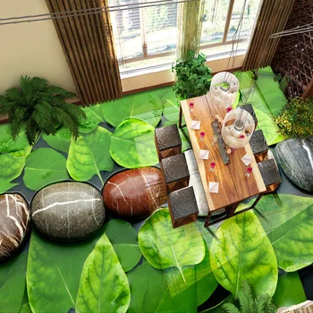 PVC Nepremokavé samolepiaca 3D Poschodí nástenná maľba Dlážděným Zelenej Listovej Obývacia Izba, Kúpeľňa Podlahy Dekorácie Vinylové Tapety Maľby