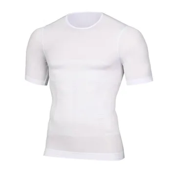 Pánske Bezšvové Priedušná bezbolestnú Liposukciu Brucha O-Krku-Krátke Rukávy Úsek T-Shirt Čierna Vesta Biela Farba