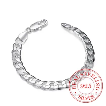 Pánske Jemné Šperky 8 Palcový 20 cm Náramok 925 Sterling Silver Módne Kúzlo 8MM Bokom Ploché Reťazca Náramky Náramok Pre Ženy Muži
