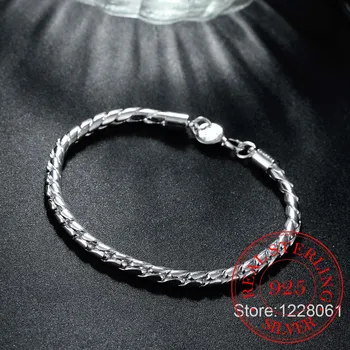 Pánske Jemné Šperky 925 Sterling Silver 4 mm Twisted reťaze 20 cm náramok náramok Pulseiras de Prata Pre Ženy darček