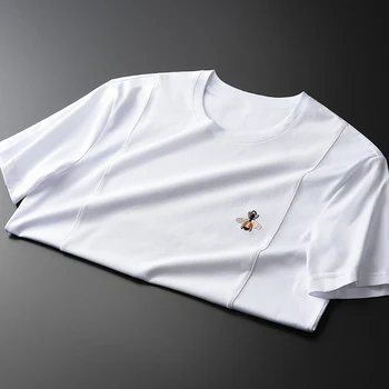 Pánske Luxusné Letné Bavlna Oka Textílie Bee Výšivky Mužov Plus Veľkosti 4xl Kolo Golier Muž T-shirts