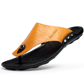 Pánske Luxusné Originálne Kožené Papuče Beach Fashion Bežné Sandále Mužov 2020 Nová Vonkajšia Priedušná Cestovné Papuče Papuče Mužov