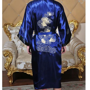 Pánske nightgown Čínsky štýl, výšivky dragon Tang vyhovovali Mužov sleepwear župan plus veľkosť voľné home service Dva spôsoby, ako ich nosiť