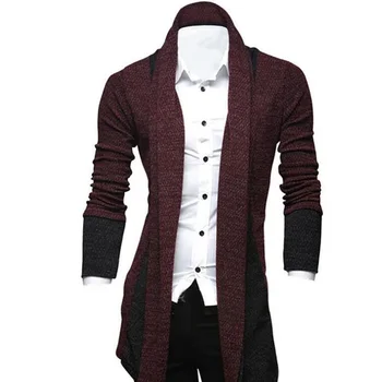 Pánske pletené sveter s Dlhým Rukávom Farebný Blok Patchwork Pletené Zimné Voľné Plus Veľkosť Dlhá Srsť Cardigan