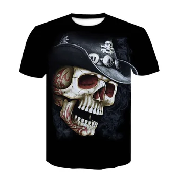 Pánske top print T-shirt štýlové pánske a dámske trendové poznámky lebky série kolo krku 3DT harajuku letné T-shirt