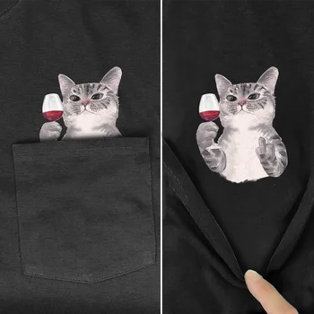 Pánske Tričko Módnej Značky lete vrecku Red cat vytlačené t-shirt pre mužov pre ženy košele Hip hop topy zábavné bavlna tees