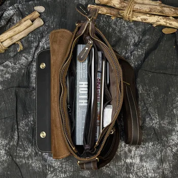 Pánske Vintage crazy horse kožené messenger taška A4 pravej kože taška cez rameno iPad Hrubé Hovädzie kože školské tašky magnetické klapka