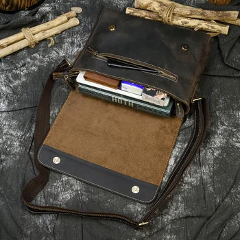 Pánske Vintage crazy horse kožené messenger taška A4 pravej kože taška cez rameno iPad Hrubé Hovädzie kože školské tašky magnetické klapka