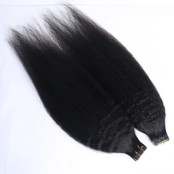 Páska v Ľudských Vlasov Rozšírenia Kinky Rovno 40pcs/Množstvo 100g Glueless Brazílsky Hrubo Yaki Pokožky Útku Stroj Vyrobený Vlasy Lepidlo Na