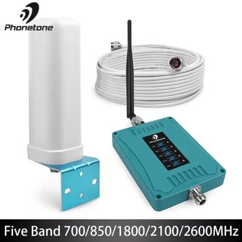 Päť Band GSM Mobilný Signál Booster 2G, 3G, 4G lte Zosilňovač 700/850/1800/2100/2600MHz Celulárnej Repeater Booster 70 db Pre Office @