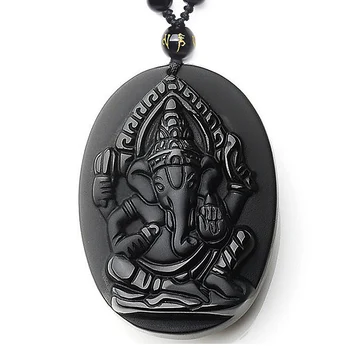 Pôvodné Obsidian Ganeš Náhrdelník S Príveskom, Slon Ganeshan Prívesok Šťastie, Prívesky S Korálkami Reťazca Thajsko Ganeshe Šperky