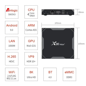 Pôvodné X96 Max Plus, Smart TV BOX Quad Core Amlogic S905X3 Wifi 1000M Android 10.0 TV BOX PK H96 H616 T95 X96MAX TV Box