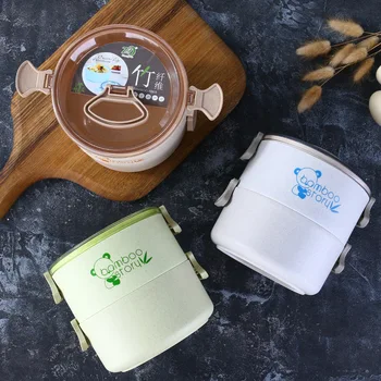 Pšeničnej Slamy Kolo Obed Box pre Deti Prenosné Tvorivé Študentské Bento Boxy Eco-friendly Lunchbox Potravín Kontajner