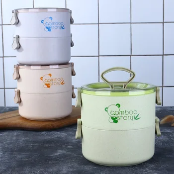 Pšeničnej Slamy Kolo Obed Box pre Deti Prenosné Tvorivé Študentské Bento Boxy Eco-friendly Lunchbox Potravín Kontajner
