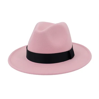 QBHAT Muži Ženy Plochý Okraj Jazz vlnená Plsť Fedora Klobúky Čierna Stuha Dekorácie Jednoducho Unisex Panama Gambler Hat plstený klobúk QB54