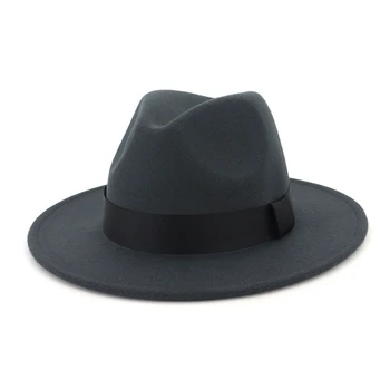 QBHAT Muži Ženy Plochý Okraj Jazz vlnená Plsť Fedora Klobúky Čierna Stuha Dekorácie Jednoducho Unisex Panama Gambler Hat plstený klobúk QB54
