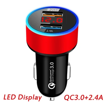 QC3.0 + 2.4 3,1 Rýchle Nabíjanie 3.0 Auto Nabíjačka, LED Displej Dual USB Port Rýchle Auto Nabíjačku Adaptér