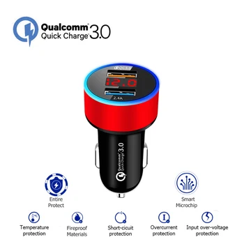 QC3.0 + 2.4 3,1 Rýchle Nabíjanie 3.0 Auto Nabíjačka, LED Displej Dual USB Port Rýchle Auto Nabíjačku Adaptér