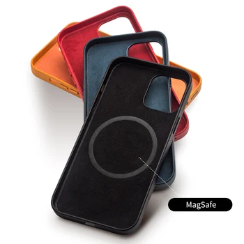 QIALINO pravej Kože Magnetické Telefón Prípade iPhone12 Pro Max Proti pádu Módne Luxusné Ultratenké Zadný Kryt pre iPhone12 mini