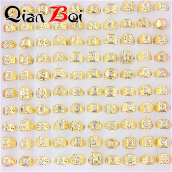 QianBei 10PCS Zlatá Farba Krúžok Pre Ženy, Muža, Biely Zirkón Výročie Klasické Jemné Šperky Dary