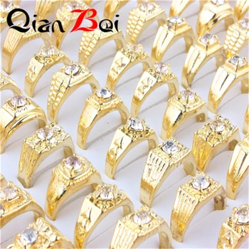 QianBei 10PCS Zlatá Farba Krúžok Pre Ženy, Muža, Biely Zirkón Výročie Klasické Jemné Šperky Dary