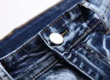 QUANBO módne skladaný núdzi džínsy 2020 nový príchod mens pružnosť modré džínsy Nostalgia Leštené biela denim nohavice 42