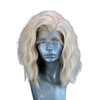 QUINLUX PAROCHNE Platinum Blonde Krátke Bob Vlasy Prírodné Vlny Syntetické Parochne Čipky Front pre Ženy Zadarmo Časť Tepelne Odolný make-up Parochne