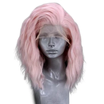 QUINLUX PAROCHNE Platinum Blonde Krátke Bob Vlasy Prírodné Vlny Syntetické Parochne Čipky Front pre Ženy Zadarmo Časť Tepelne Odolný make-up Parochne