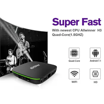R69 Android 7.1 Smart TV Box 1+8G Quad Core HD, 2.4 GHz WiFi 4K Media Player 1080P HD Podpora 3D Film