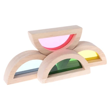 Rainbow Akryl Drevené Stavebné Bloky Dieťa Vzdelávacie Hračka Montessori Deti, hračka