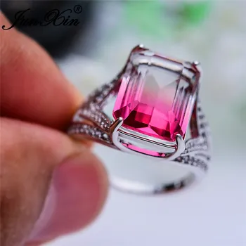 Rainbow Crystal Snubné Prstene Pre Ženy Veľké Geometrické Obdĺžnik, Kruh Fialová Modrá Stone Sľub Zásnubný Prsteň Mystic Šperky CZ