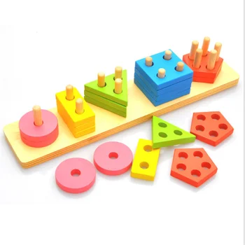 Rainbow Drevené Detské Detské Vzdelávacie Geometrický Tvar, Zhodou Hračky Pre Deti Zvierat Stohovanie Oyuncak 4 Stĺpec Bloky Sady