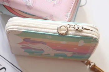 Rainbow kôň stredne dlhé multi-klip zips peňaženky krásne kórejský jednorožec školáčka ručné nula peňaženky dievča kabelku
