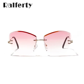Ralferty Cat Eye slnečné Okuliare Ženy bez obrúčok Crystal Slnečné Okuliare Gradient UV400 Ladies Pink Elegantné Odtiene Okuliare Príslušenstvo W2324
